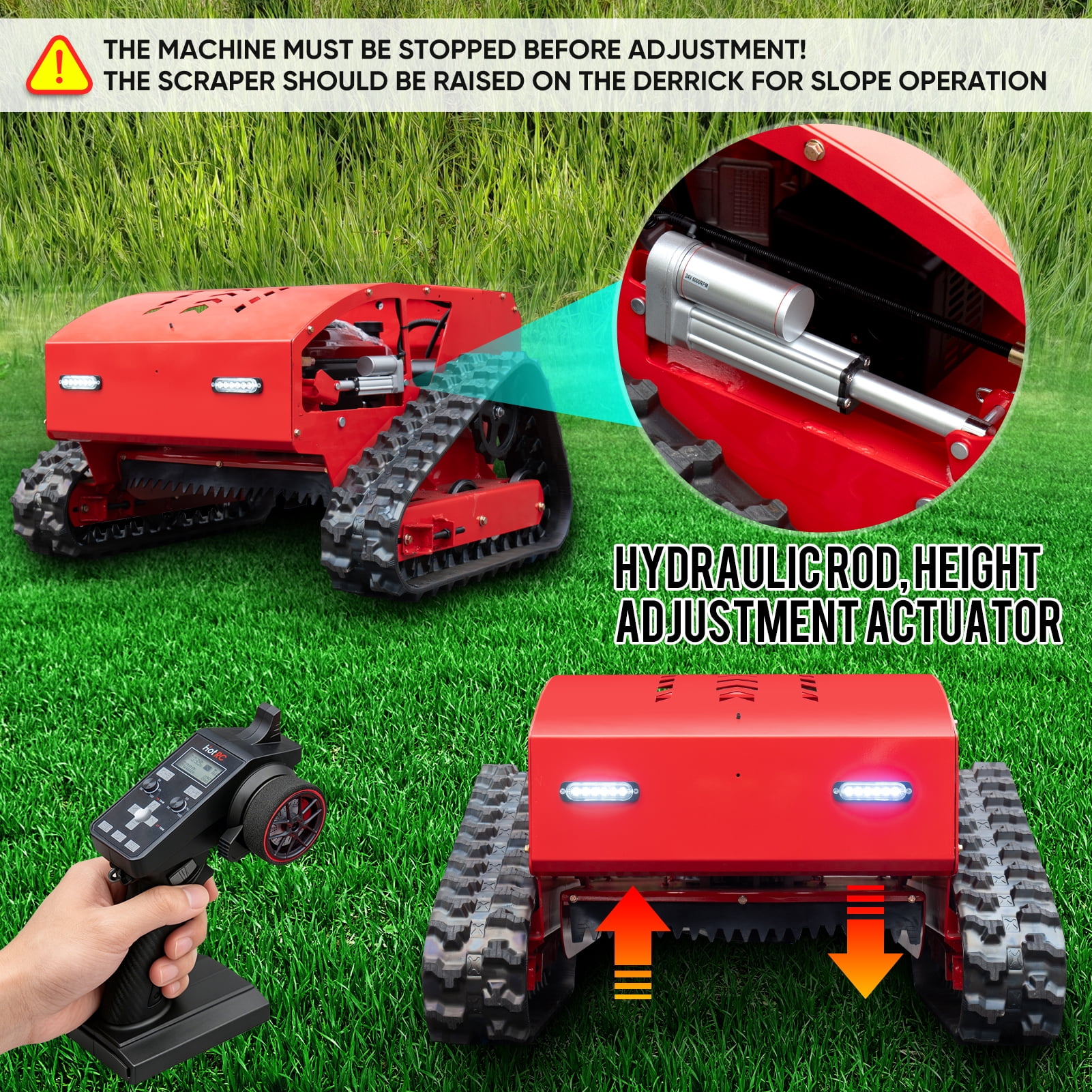 MMS Remote Control Track 21.65" Lawn Mower With 9HP 224cc Gas Engine, One-Hand Control Remote, Adjustable Cutting Height Robotic Lawn Mower for Slopes, Orchards & Commercial Landscaping