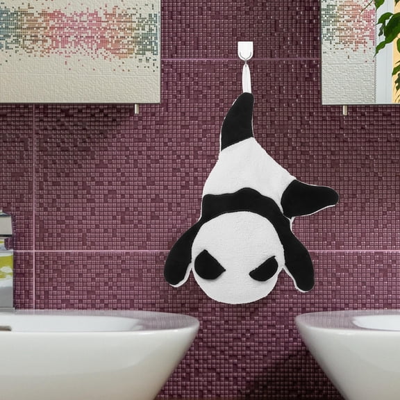 FOMIYES Soft Coral Fleece Panda Hand Towel with Hanging , Highly Absorbent and Gentle for Home Bathroom Use