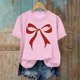 thumbnail image 4 of Xuyuer Valentine's Day Shirts for Women:Cute Love Heart Tshirts Graphic Tees Valentine Casual Short Sleeve Top bow tie fashion casual printed round-neck short-sleeved T-shirt top, 4 of 6