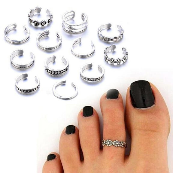 12 Pcs Open Ring Trendy Fashion Seaside Toe Ring Set Feet Accessories Toe Joint Ring
