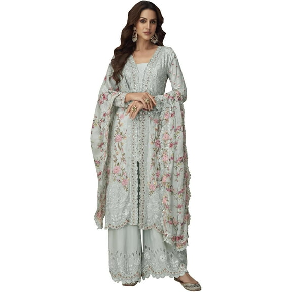 Indian Designer Ready to Wear Palazzo with Dupatta Dresses Stitched Pakistani Shalwar Kameez Suits ( Sky Blue, S - 38 )