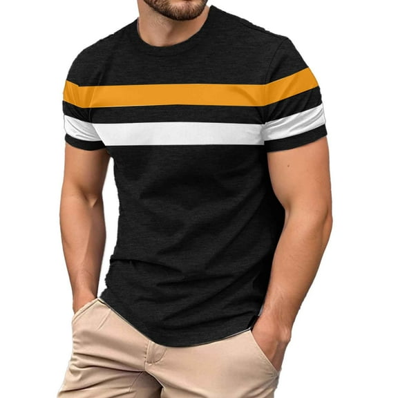 Afdoent Mens T-Shirt Male Casual T Shirts Everyday Wear Loose Fitting Color Block Design Summer And Paired With Casual Pants Machine Washable Soft Comfort Tee Shirts
