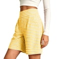 thumbnail image 5 of Karymi Biker Shorts Women High Waist Gingham Bermuda Shorts, Back Elastic Waist Wide Leg Plaid Casual Shorts with Side Pockets, Summer Beach Vacation Shorts Women Clothing, 5 of 6