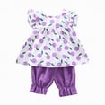 thumbnail image 2 of Xyant Toddler Baby Girl Clothes Ruffle Sleeve Fruit Print Shirts Top Shorts Set Infant Summer Outfits (Purple,12-18 Months), 2 of 6