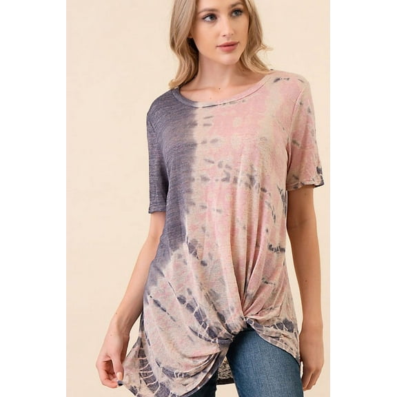 SHORT SLEEVE TIE DYE C-NECK TIE FRONT TOP