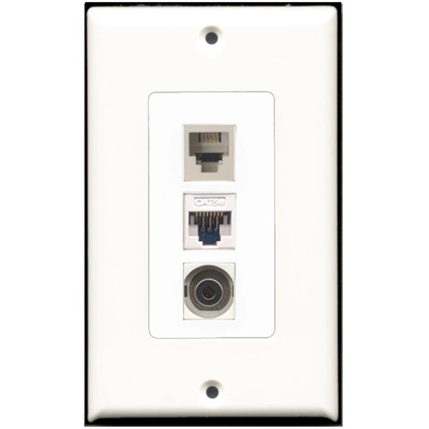 1 Port Phone 3.5mm Cat5e DecorZ Wall Plate w/Female/Female