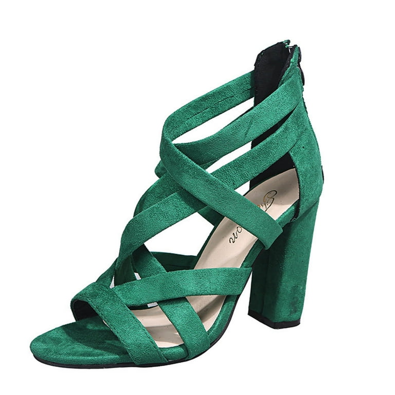sachin and babi light blue dress CQONEPT Strappy Sandal for Womens Dressy Chunky High Heel Sandal Strappy  Open Toe Ankle Strap Dress Shoes Size 5.5 Green