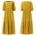 thumbnail image 2 of Vedolay Women's Summer Dresses Puff Sleeve Crew Neck Solid Long Dresses,Yellow L, 2 of 3