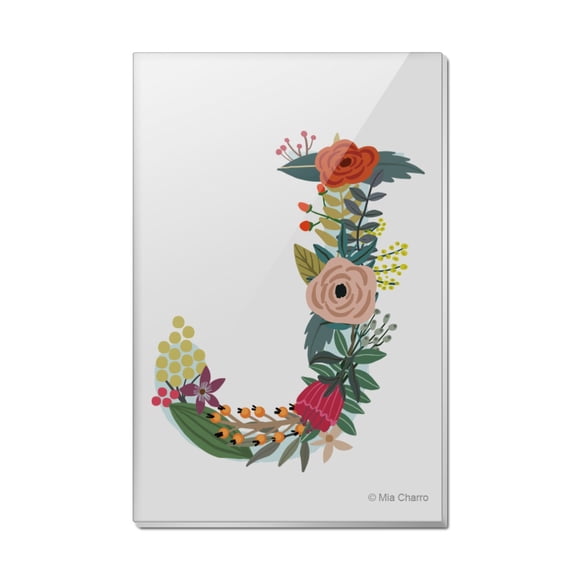 Letter J Floral Monogram Initial Rectangle Acrylic Fridge Refrigerator Magnet