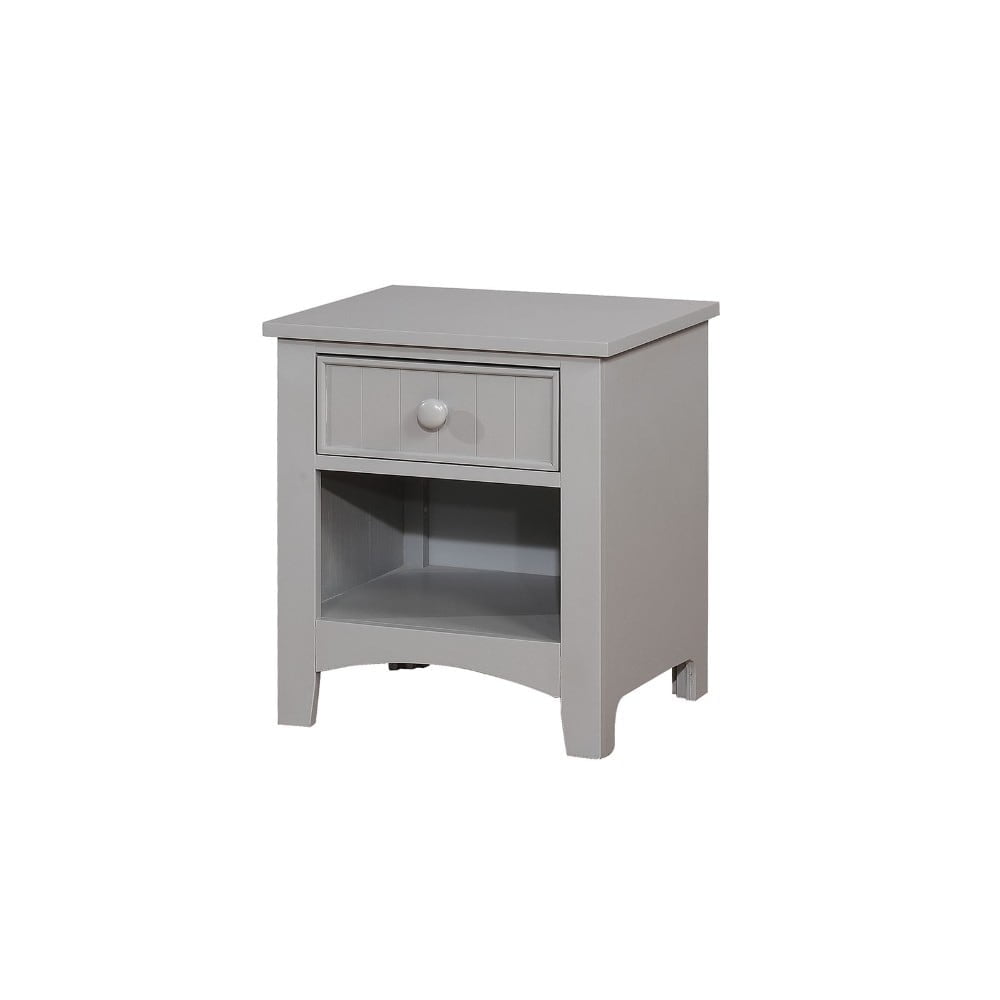 Benzara Solid Wood Night Stand with One Drawer And Bottom Shelf, Gray