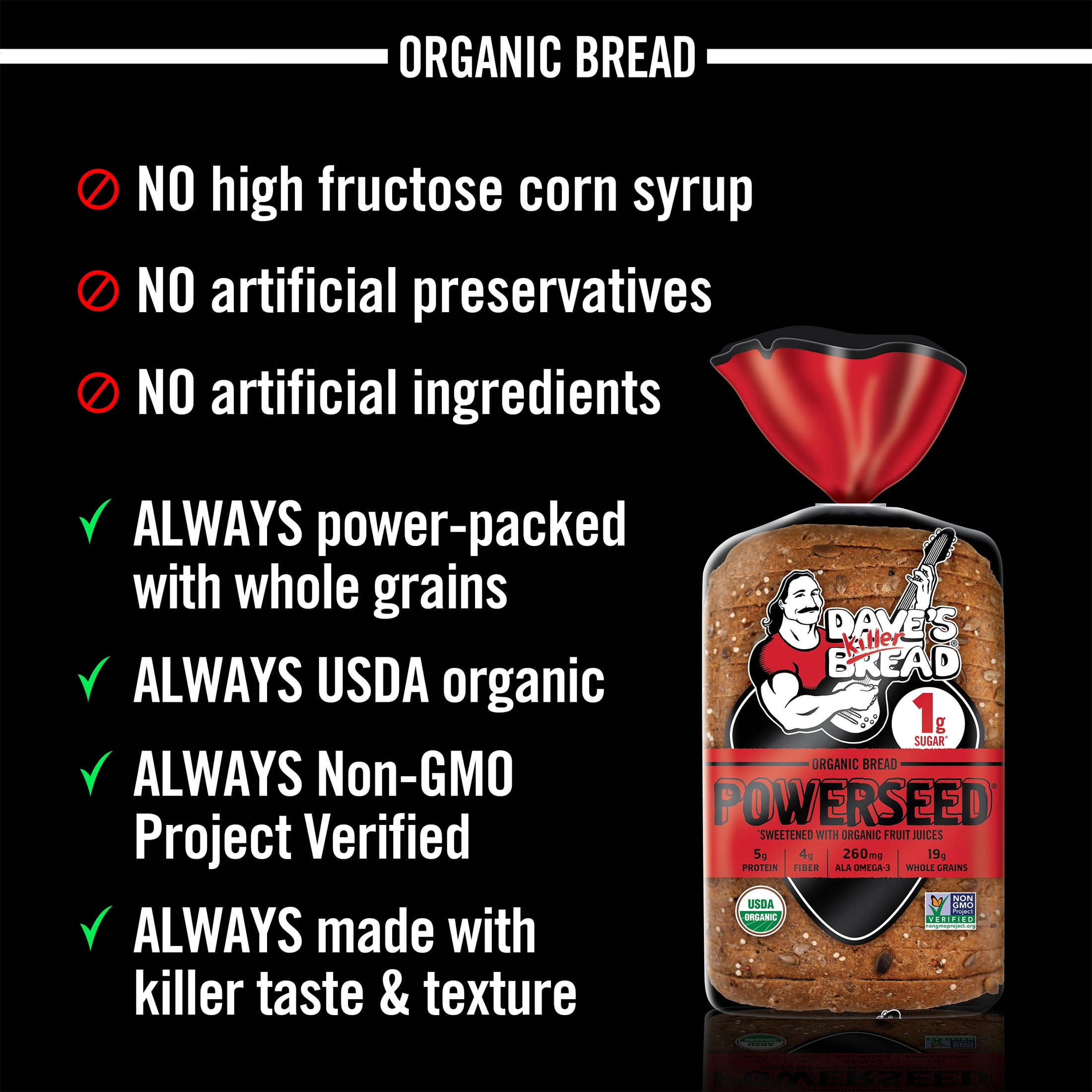 Dave's Killer Bread Powerseed, Seeded Organic Bread, 1g Sugar per Slice, 25 oz Loaf