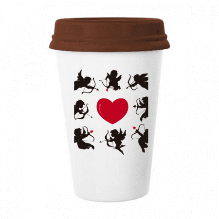 

Cupid Angel Red Heart Conation Pattern Mug Coffee Drinking Glass Pottery Cerac Cup Lid