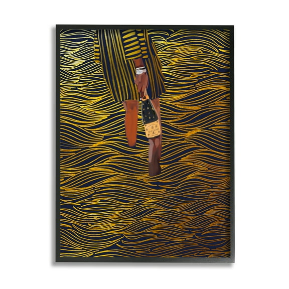 Stupell Industries Patterned Girl with Champagne Food & Beverage Painting Black Framed Art Print Wall Art, 11 x 14