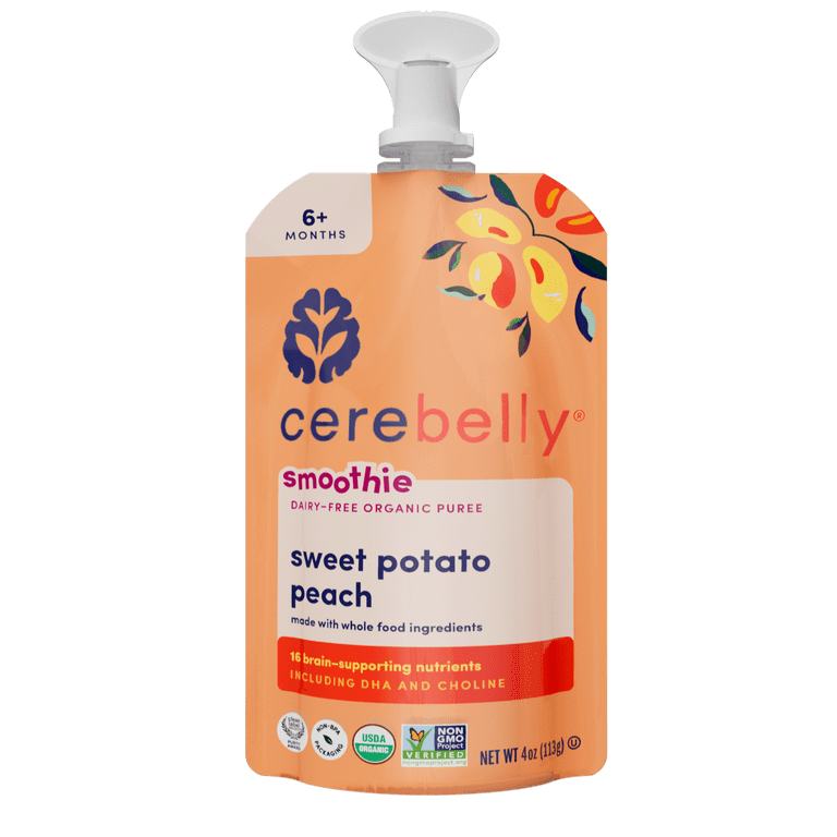 6 pack) Cerebelly Organic Stage 2 Sweet Potato Peach Smoothie Baby
