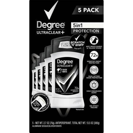 Degree Men UltraClear+ Antiperspirant Deodorant Black and White 2.7 Oz (5 Count)