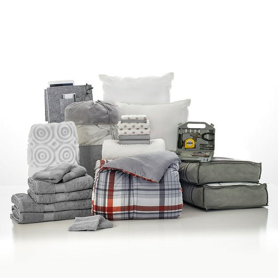 The Complete Campus Pak in Stanford and Burgundy, 24-Piece Twin XL Bedding Comforter Set, With Bonus Mattress Topper, Sheets, Pillows, & 100% Cotton Towels by OCM