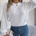 thumbnail image 5 of vigerkar Women's Cropped Crewneck Sweater Lantern Sleeve Ribbed Knit Pullover Sweater Jumper Top (White, L), 5 of 8