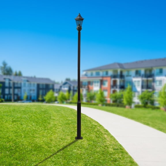 Street Light Pole 15ft Tall, ‎Outdoor Floor Mounted Solar Lamp Post, Suitable for Outdoor Street Courtyard Parking Lot Lighting Fixtures with Foundation Frame