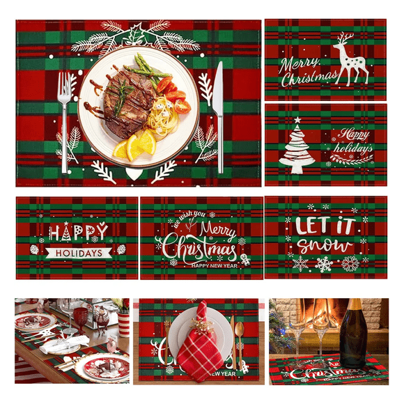 Manteles Individuales Navideños Para Mesa Decoracion 6pcs Xtellar Rojo