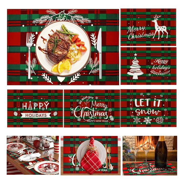 Manteles Individuales Navideños Para Mesa Decoracion 6pcs Xtellar Rojo