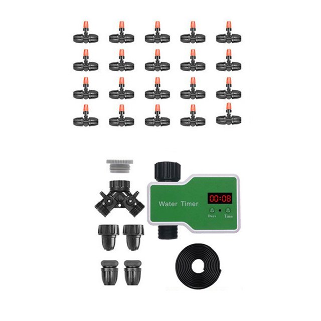 TFixol Smart Garden Watering Timer with Hanging Mist Sprayers - Automatic Irrigation System for Outdoor Plants, Battery Not Included, 20-Piece Set