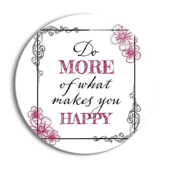 Makes You Happy Raspberry Floral Scroll 24 inch Glass Round Wall Hanging Sign
