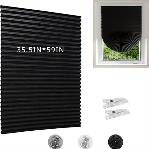 Unbranded Cordless Blackout Fabric Honeycomb Window Shades, Black 35 in x 59 in