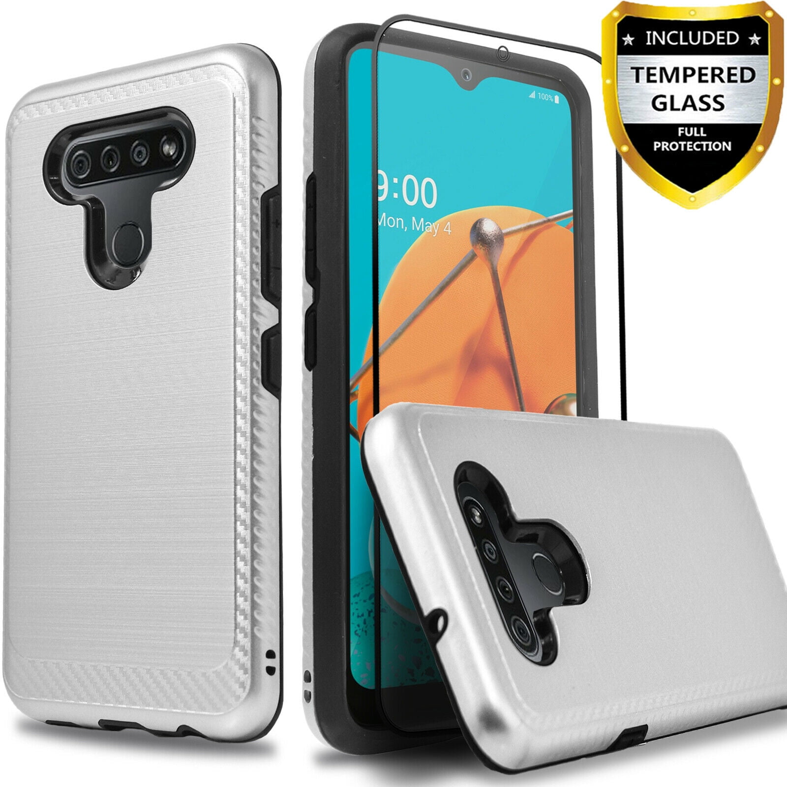 LG K51 Phone Case, LG Reflect (LM-K500) Case, [NOT FIT LG K50] 2-Piece  Style Hybrid Shockproof Hard Case Cover with [Temerped Glass Screen  Protector] 