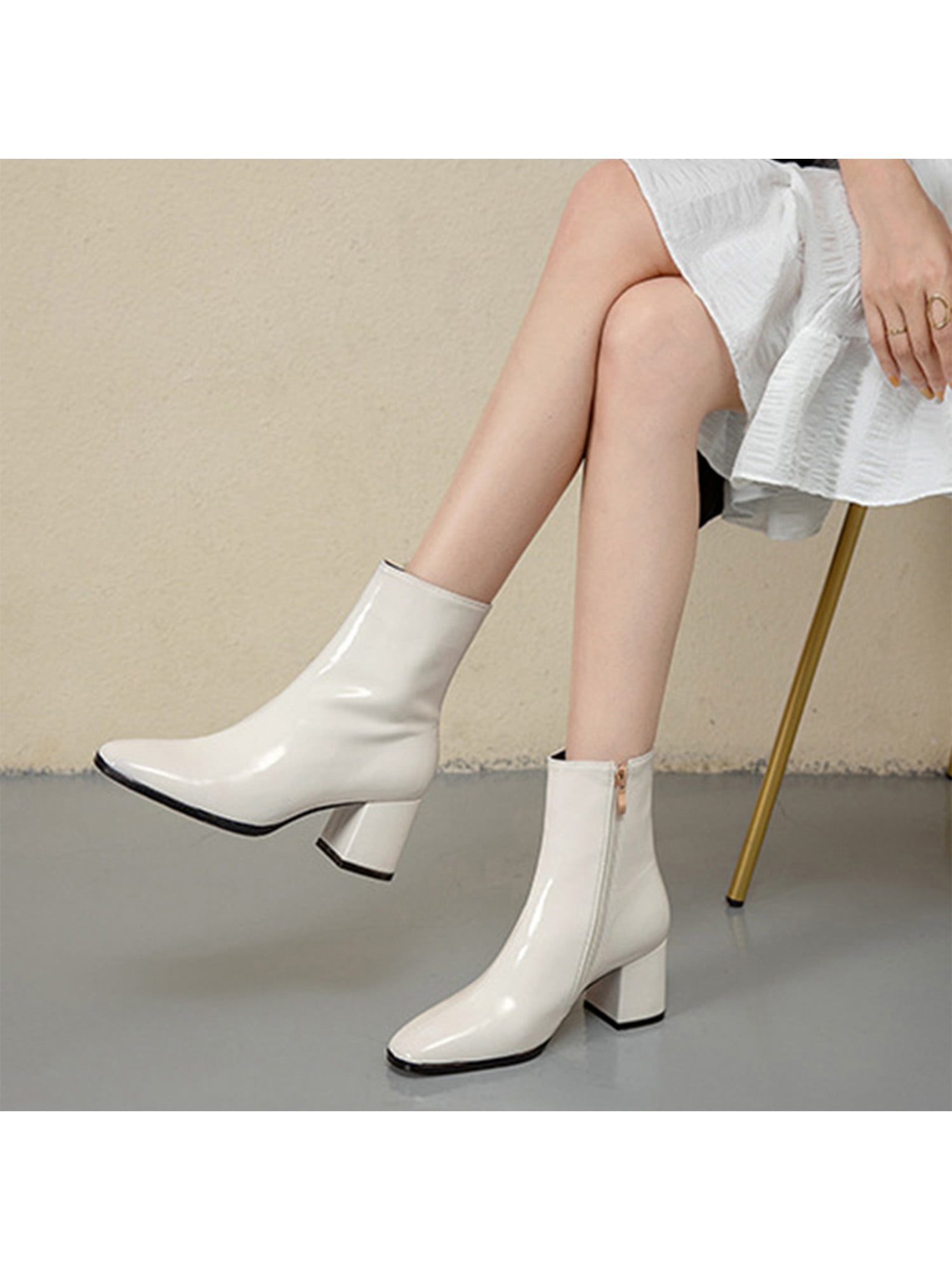 AOVIN Ankle Boots for Women Low Heel Chunky Heel Crystal Buckle Round Toe  Chelsea Boots Daily Faux Leather Winter Loafer (Colour : White, Size : 39.5  EU) : Amazon.de: Fashion
