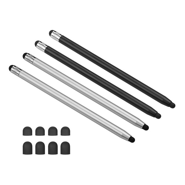 Yeacher 2 in 1 Universal Touchscreen Stylus Pen for All Touchscreen Tablets Cell Phones with 8 Extra Replaceable Soft Rubber Tips 4pcs 2Black/2Silver
