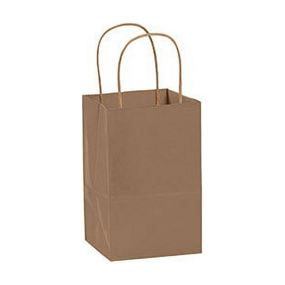 Small Natural Kraft Paper Shopping Bags - 5 ¼”L x 3 ½”D x 8 ½”H - Case of 250