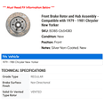 thumbnail image 2 of Front Brake Rotor and Hub Assembly - Compatible with 1979 - 1981 Chrysler New Yorker 1980, 2 of 2