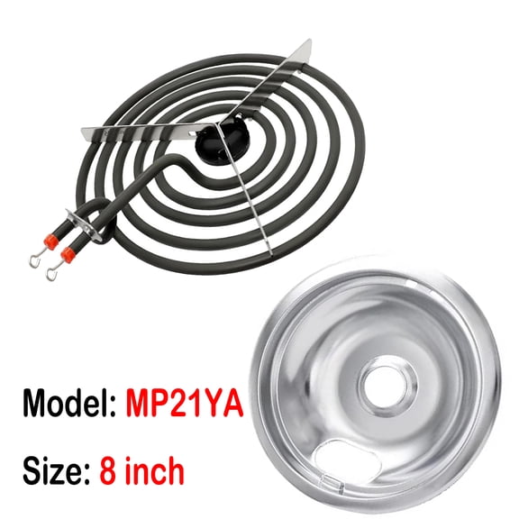 MP21YA Electric Range Burner Element 8" and Silver Drip Pan Compatible with Whirlpool Maytag Kenmore Range/Stove