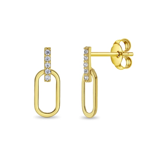 14k Gold Paperclip Clear CZ Women's Earrings