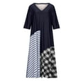 thumbnail image 4 of SMihono Robe Maxi Bohème d'Été pour Femmes Grande Taille Mode Décontractée Été Col en V Patchwork à Carreaux Imprimé Robe Manches Courtes Robe Longue de Plage, 4 of 8