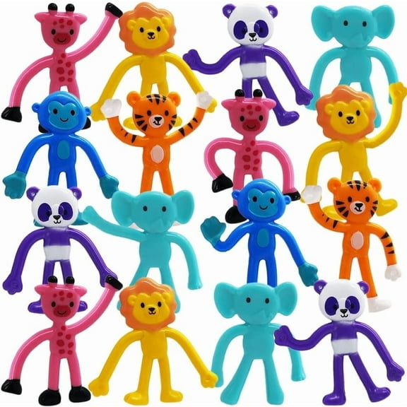 ArtCreativity 48-piece Animal Bendable Figures Set for Kids Ages 3  – Panda, Tiger, Giraffe, Monkey, Elephant, Lion – Stress Relief Toys & Party Favors