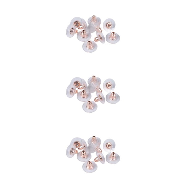 Qarigey 100 pares de respaldos de aretes para espárragos con almohadilla de goma perforada de seguridad Reemplazos chapados en la parte posterior oro rosa 3piezas Qarigey CBP202603