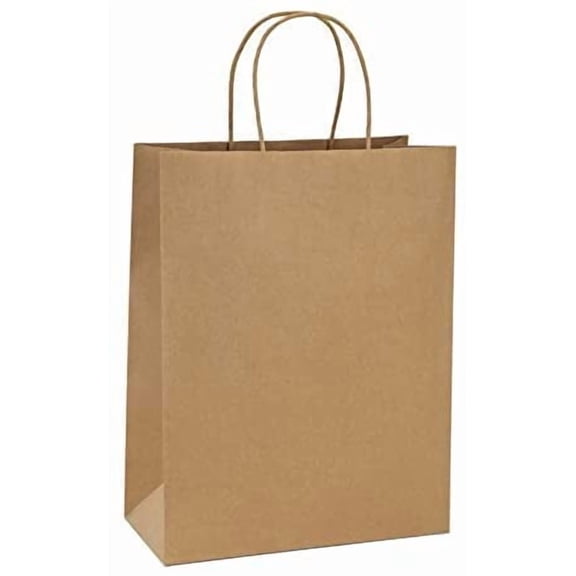 10x5x13 Kraft Shopping Bags 100Pcs Brown Paper Bags with Handles Bulk, for Gifts, Merchandise, Retail, Party Favor, Take-out, Grocery, Recycled Paper Gift Sacks