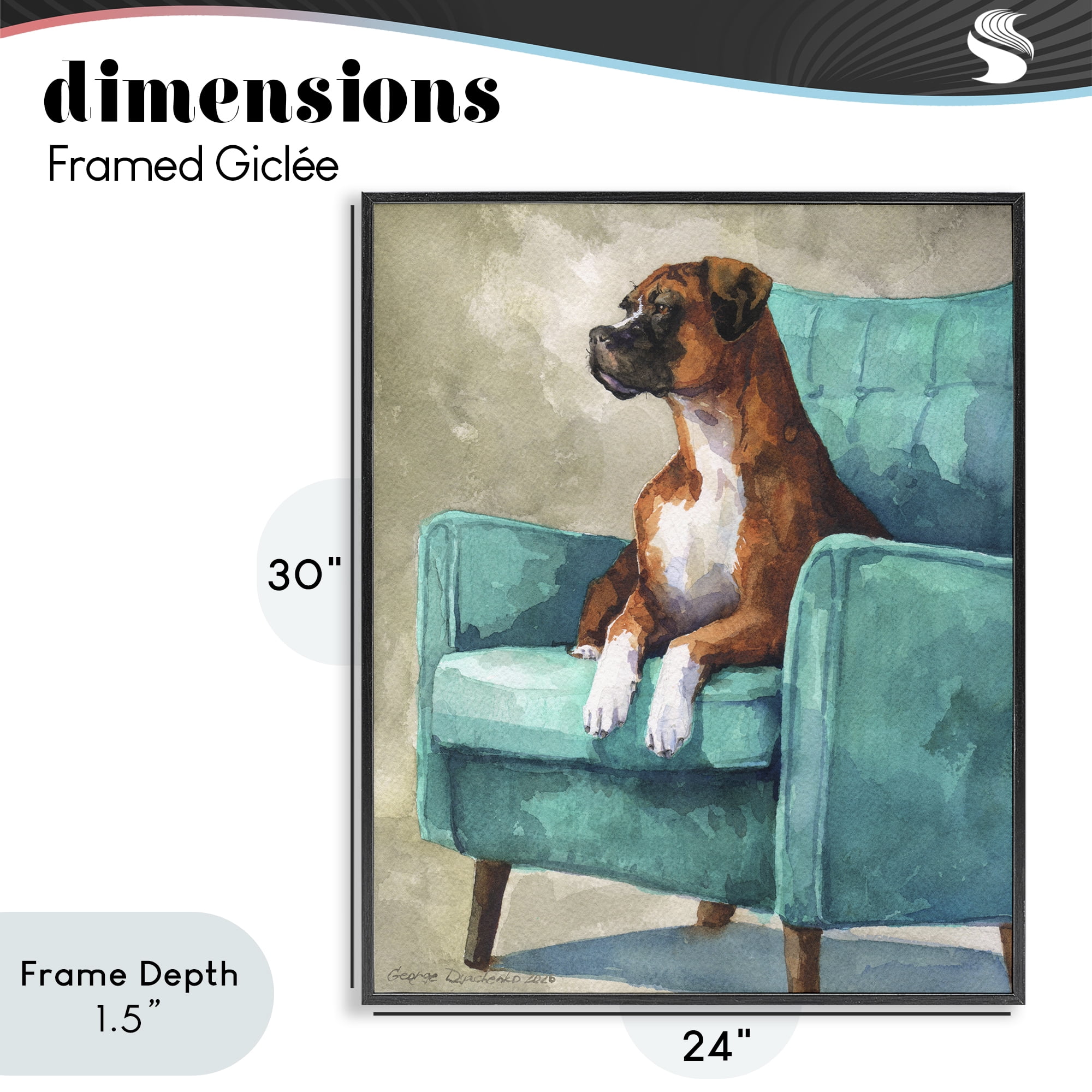 Stupell Industries Majesty Boxer on Armchair Black Framed Giclee Art, design by George Dyachenko