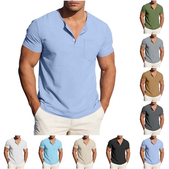 Eltusu Men's Polo Shirts, Pullover Basic Summer Short Sleeve Shirts with Collar Sky Blue Size 2XL