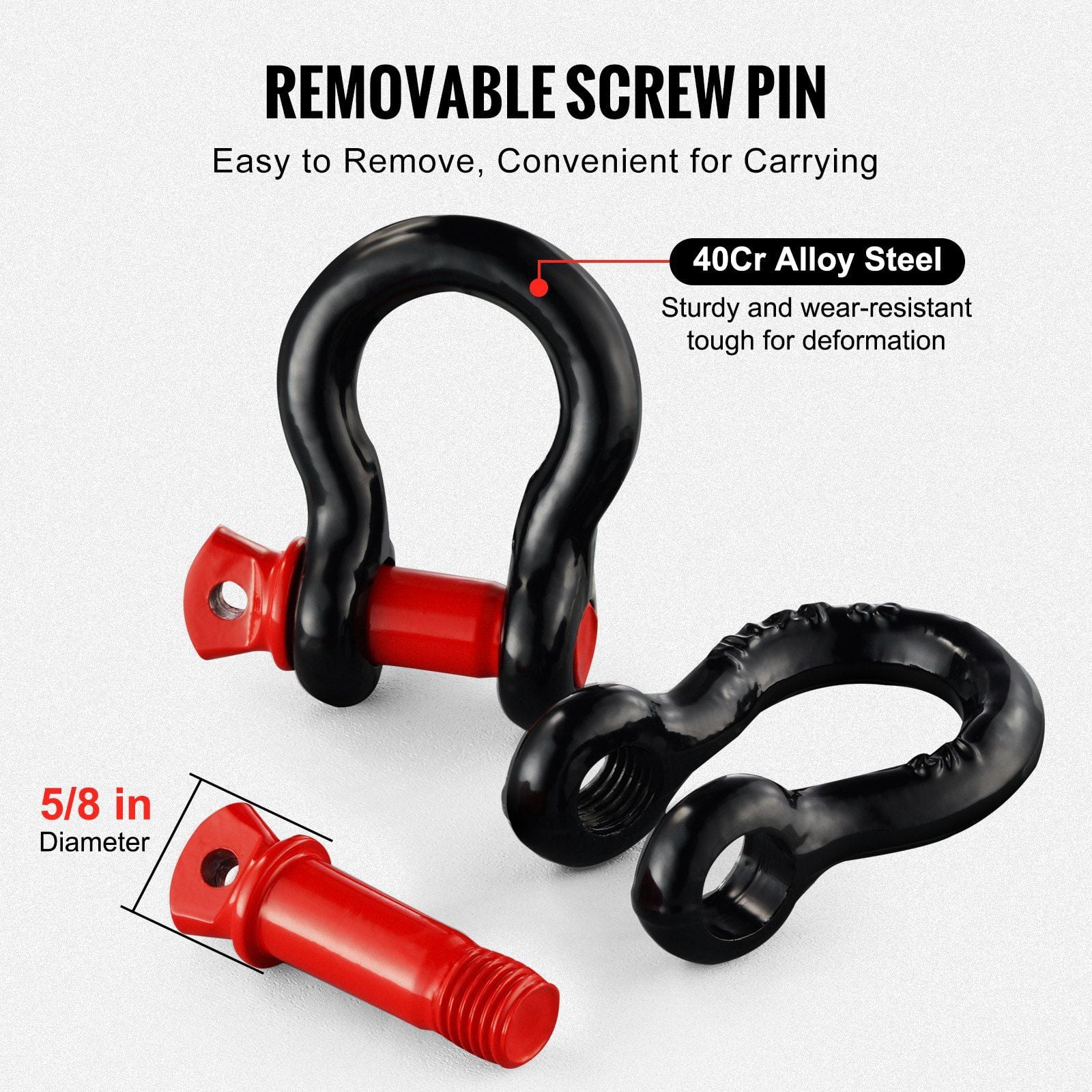 1/2 Inch D Ring Shackle 4 Pack Alloy Steel 8 Ton Break Strength 17637 lbs 5/8 Inch Screw Pin Heavy Duty Off Road Recovery Shackle Towing Accessories for Jeep Truck Black