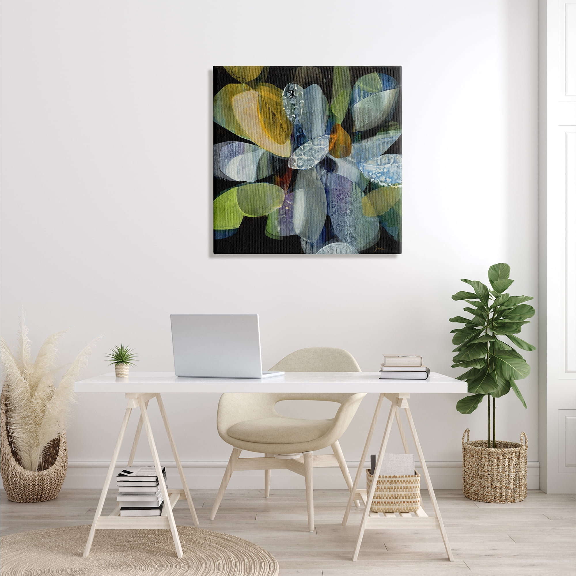 Stupell Industries Modern Patterned Petal Shape Abstraction Dark Tone Painting, 30 x 30, Design by Liz Jardine