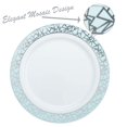 thumbnail image 3 of 32 Piece Plastic Plates Set Elegant Plastic Dinnerware Set for 16 Guests Includes 16 Fancy Disposable Dinner Plates 16 Dessert Plates Thanksgiving (Silver and Light Blue) Posh Setting, 3 of 5