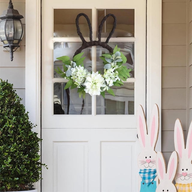 Adornos colgantes de Pascua, decoraciones de Pascua, regalos de Pascua, corona de orejas de conejo de Pascua, decoración colgante simulada para puerta de entrada, adorno colgante de puerta con orejas
