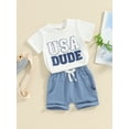 thumbnail image 3 of vera natura 4th of July Toddler Boys Outfits Fuzzy Letter Embroidery Short Sleeve T-Shirts Tops and Shorts 2Pcs Clothes Set, 3 of 9