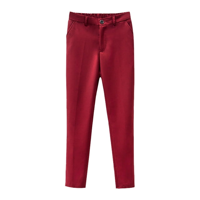 WEIYLL Pantalon Garçon devant Plat Habillé Taille Ajustable Tenue d'École Rouge Taille 11-12 Ans