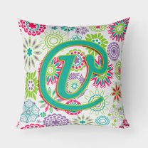 Carolines Treasures CJ2011-VPW1818 Letter V Flowers Pink Teal Green Initial Canvas Fabric Decorative Pillow 18H x18W