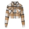 thumbnail image 5 of DDAPJ pyju Western Jackets for Women Cropped Shacket Plaid Button Down Shirt Long Sleeve Fall Jackets with Pockets Beige XL, 5 of 6