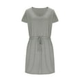 thumbnail image 3 of Taylonsss Womens Casual Dress Solid Color Pocket Drawstring Waist Short Sleeve V Neck Knee-Length A-Line Dress for Everyday Casual Outfit, 3 of 6
