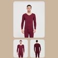 thumbnail image 3 of Qarigey Conjunto de ropa interior térmica para hombre, engrosamiento sin costuras, Otoño Invierno, hogar, escuela, sueño, capa básica, ropa Ropa interior Vino rojo, 3 of 6
